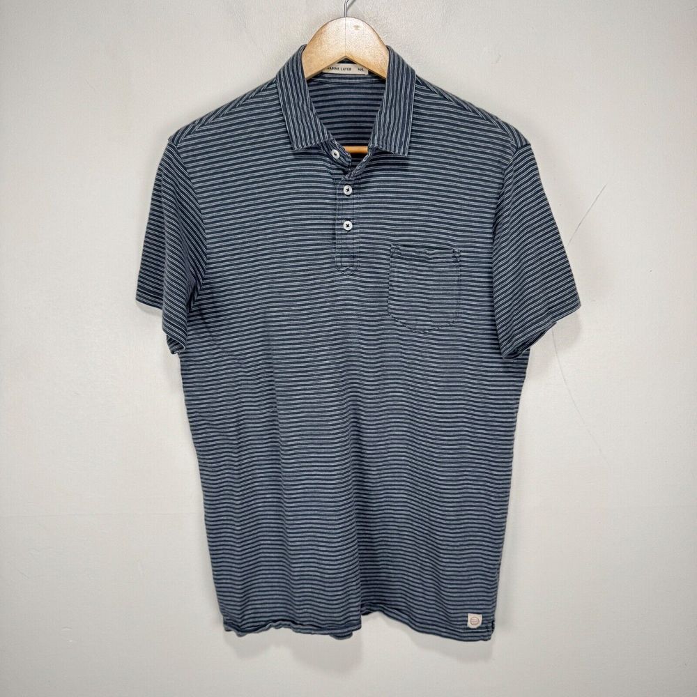 Marine Layer Blue Striped Polo Shirt